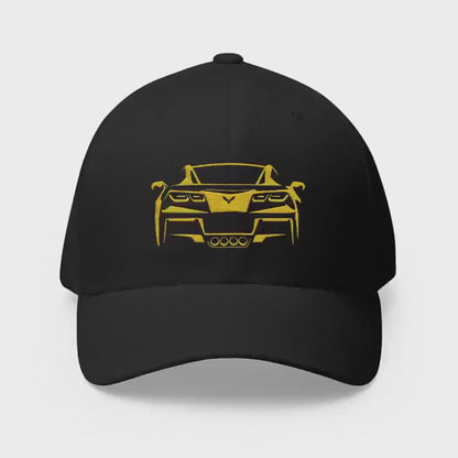 Corvette C7 Custom Silhouette Baseball Cap, Flexfit Hat, Stretchy Band, Black Hat, Corvette Gear, Embroidery