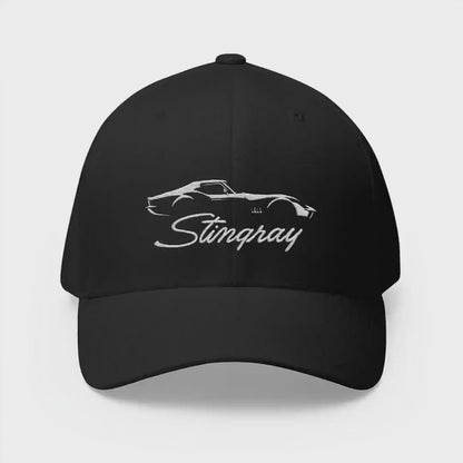 Corvette C3 Stingray Custom Silhouette Baseball Cap, Flexfit® Hat, Stretchy Band, Black Hat, Corvette Gear, Embroidery