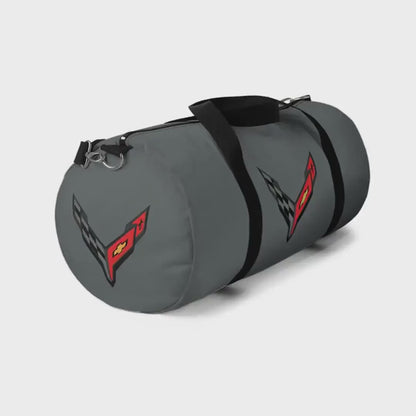 Grey Corvette Duffel Bag, C8 Logo, Gym Bag, Travel Bag, Gifts for Car Guys, Gifts for Car Girls, Corvette Merch, Overnight Duffel