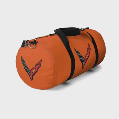 Orange Corvette Duffel Bag, C8 Logo, Gym Bag, Travel Bag, Gifts for Car Guys, Gifts for Car Girls, Corvette Merch, Overnight Duffel