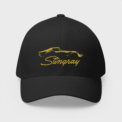 Corvette C3 Stingray Custom Silhouette Baseball Cap, Flexfit® Hat, Stretchy Band, Black Hat, Corvette Gear, Embroidery