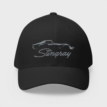 Corvette C3 Stingray Custom Silhouette Baseball Cap, Flexfit® Hat, Stretchy Band, Black Hat, Corvette Gear, Embroidery