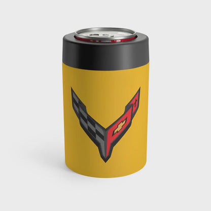 Corvette C8 Yellow Can Coozie for Fans, Beer and Soda Holder, Drink Insulator, Gift for Car Enthusiasts, Racing Events, Tailgating, C8 Logo
