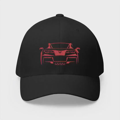 Corvette C7 Custom Silhouette Baseball Cap, Flexfit Hat, Stretchy Band, Black Hat, Corvette Gear, Embroidery