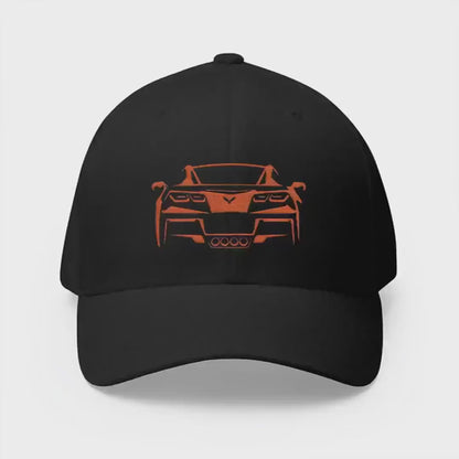 Corvette C7 Custom Silhouette Baseball Cap, Flexfit Hat, Stretchy Band, Black Hat, Corvette Gear, Embroidery