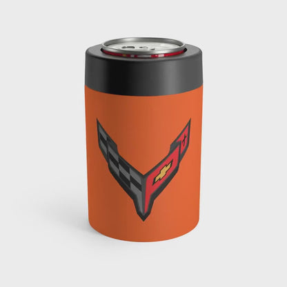 Corvette C8 Orange Can Coozie for Fans, Beer and Soda Holder, Drink Insulator, Gift for Car Enthusiasts, Racing Events, Tailgating, C8 Logo