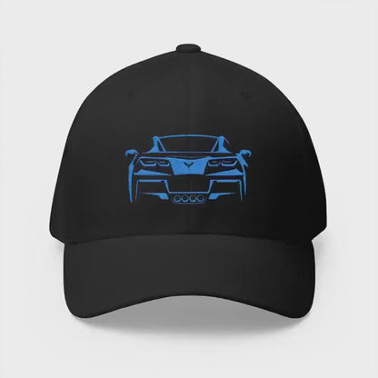 Corvette C7 Custom Silhouette Baseball Cap, Flexfit Hat, Stretchy Band, Black Hat, Corvette Gear, Embroidery