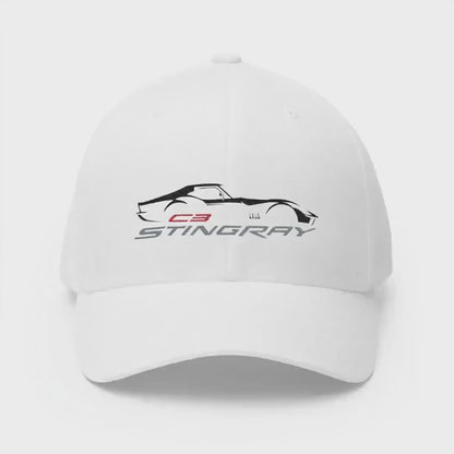 Corvette Red C3 Stingray Silhouette Baseball Cap, Flexfit Hat, Stretchy Band, Black Hat, Corvette Gear, Embroidery