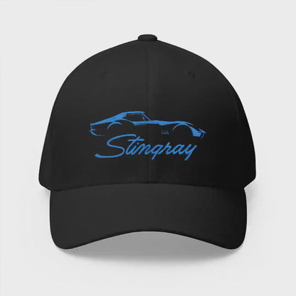 Corvette C3 Stingray Custom Silhouette Baseball Cap, Flexfit® Hat, Stretchy Band, Black Hat, Corvette Gear, Embroidery