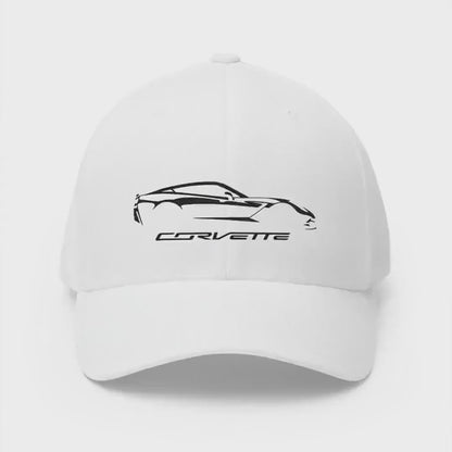 Corvette C7 Custom Silhouette Baseball Cap, Flexfit Hat, Stretchy Band, Black Hat, Corvette Gear, Embroidery