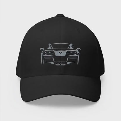 Corvette C7 Custom Silhouette Baseball Cap, Flexfit Hat, Stretchy Band, Black Hat, Corvette Gear, Embroidery