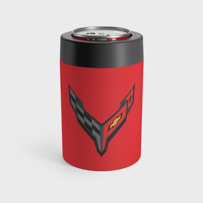 Corvette C8 Red Can Coozie for Fans, Beer and Soda Holder, Drink Insulator, Gift for Car Enthusiasts, Racing Events, Tailgating, C8 Logo
