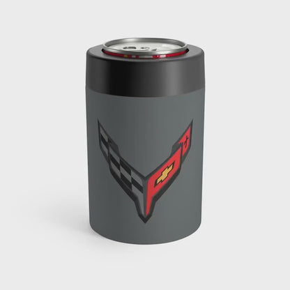 Corvette C8 Gray Can Coozie for Fans, Beer and Soda Holder, Drink Insulator, Gift for Car Enthusiasts, Racing Events, Tailgating, C8 Logo