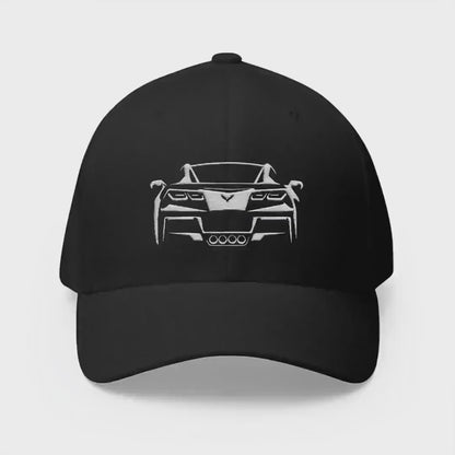 Corvette C7 Custom Silhouette Baseball Cap, Flexfit Hat, Stretchy Band, Black Hat, Corvette Gear, Embroidery